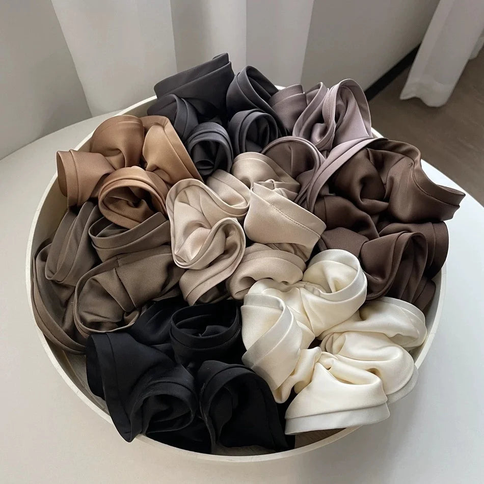Korean Big Hair Tie Ribbon Scrunchies Satin Elastic Hair Band Bow Women Simple Temperament New Style Ponytail Hair Accessories Quick Pick Grocers